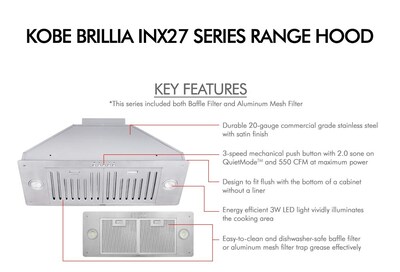 Foto 6 | Campana Extractora Kobe Inx2730sqb-700-2 Brillia 76 Cm 550 M³/h - Venta Internacional.