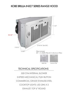 Foto 7 | Campana Extractora Kobe Inx2730sqb-700-2 Brillia 76 Cm 550 M³/h - Venta Internacional.