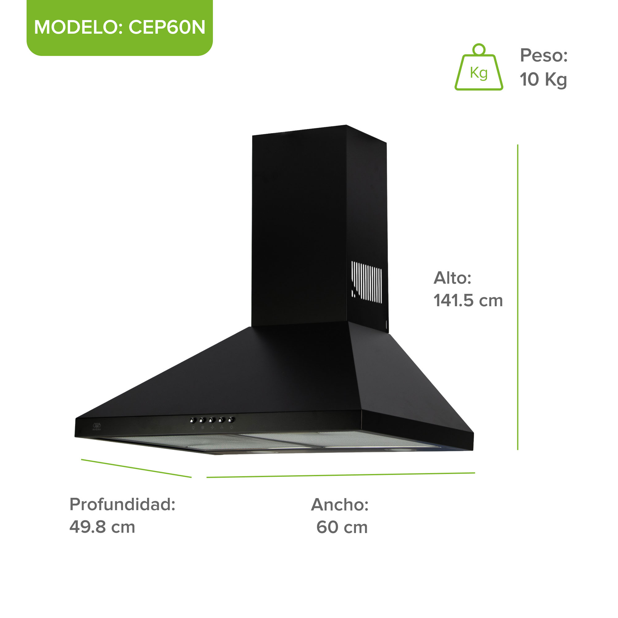 Foto 3 pulgar | Campana Para Cocina De Pared Piramidal 60 Cm 3 Velocidades Negro Avera Cep60n