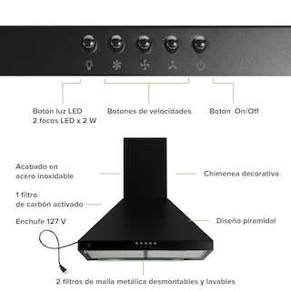 Foto 4 | Campana de Pared Avera Cep60n Negra para Cocina Piramidal 60 cm 3 Velocidades