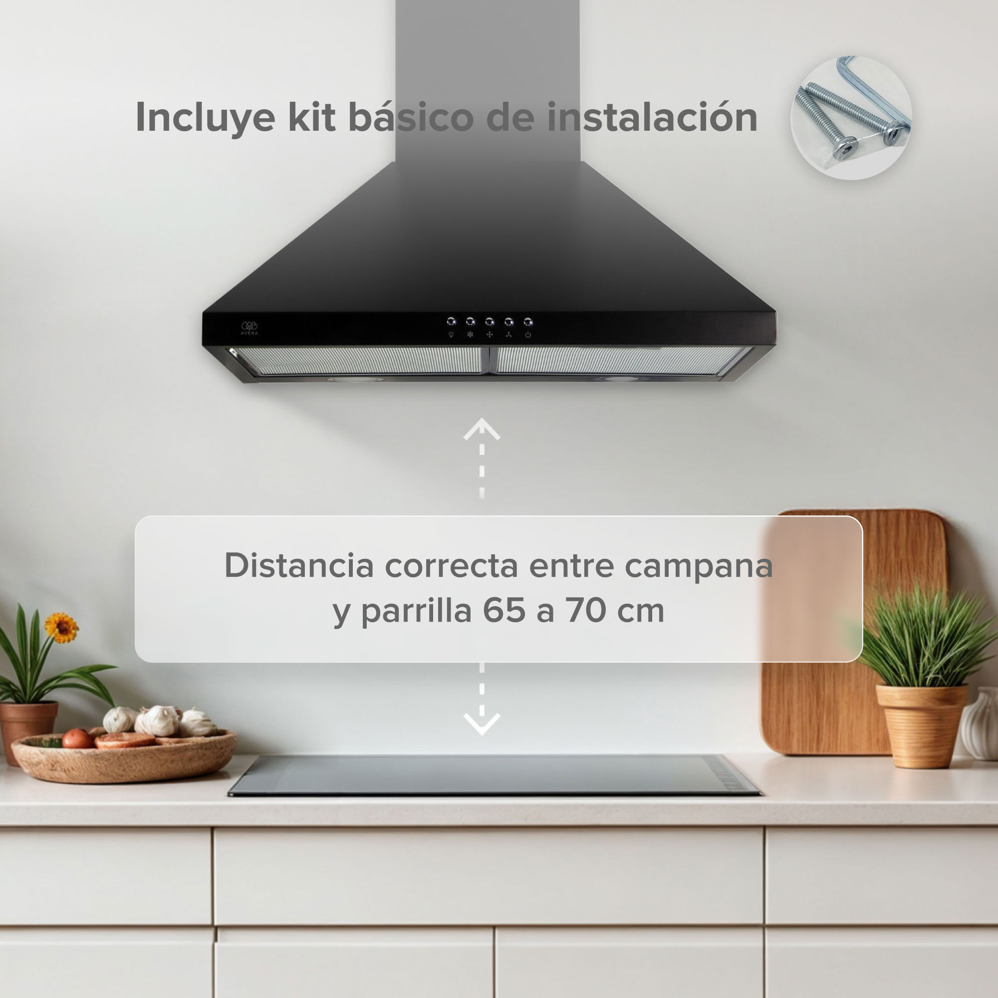 Foto 8 pulgar | Campana Para Cocina De Pared Piramidal 60 Cm 3 Velocidades Negro Avera Cep60n