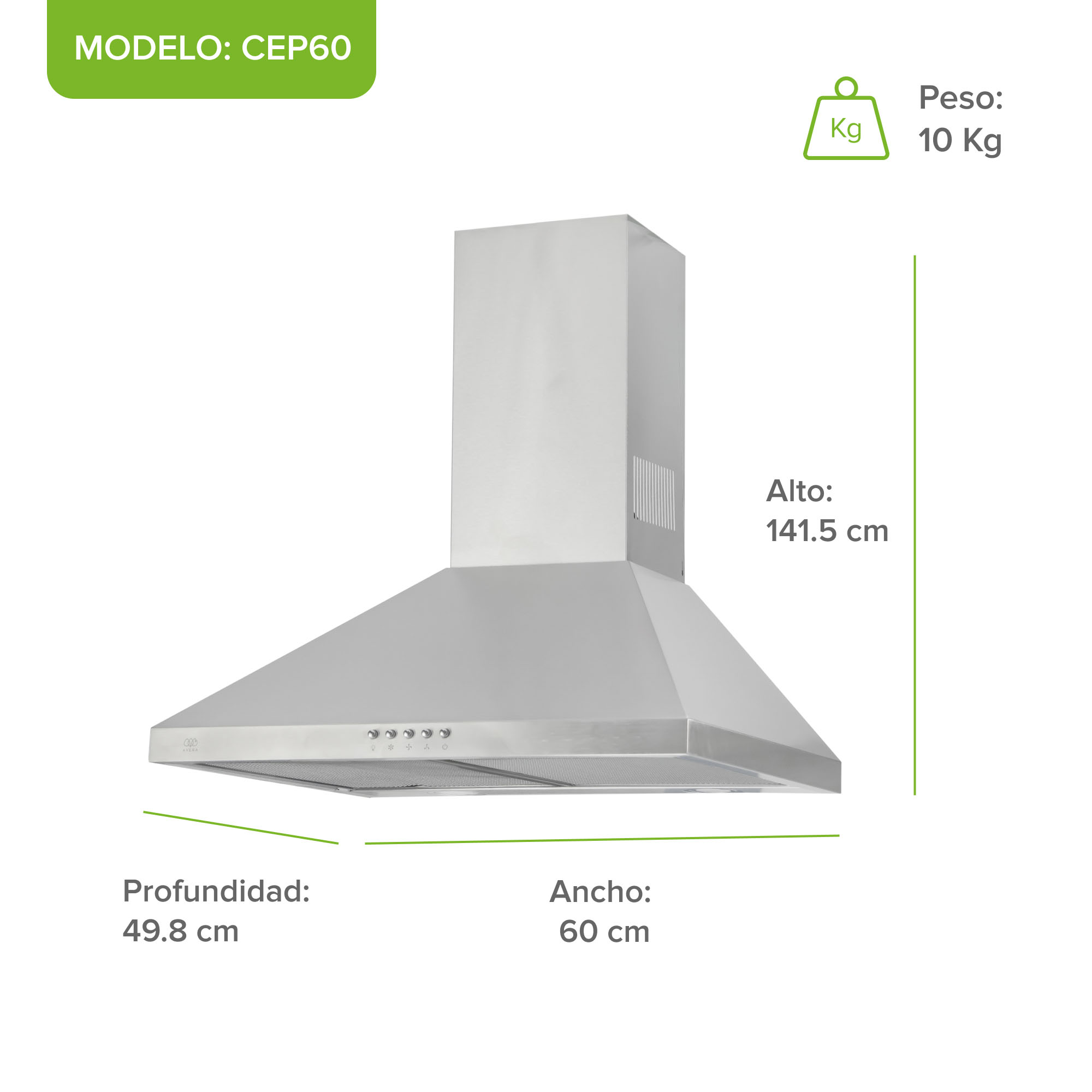 Foto 3 pulgar | Campana Para Cocina De Pared Piramidal 60 Cm 3 Velocidades Avera Cep60