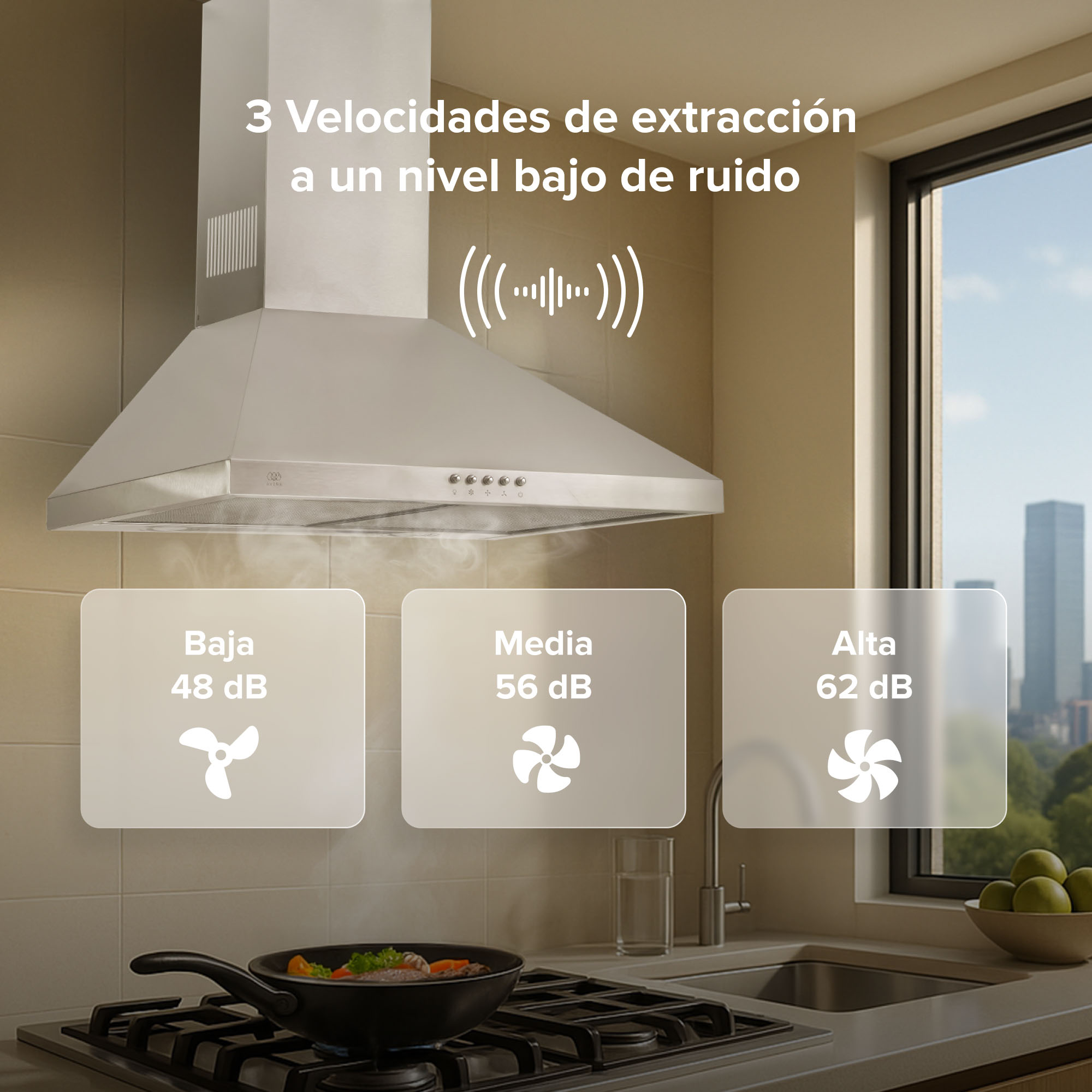 Foto 6 pulgar | Campana Para Cocina De Pared Piramidal 60 Cm 3 Velocidades Avera Cep60