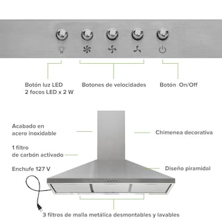 Foto 4 | Campana Para Cocina De Pared Piramidal 90 Cm 3 Velocidades Avera Cep90