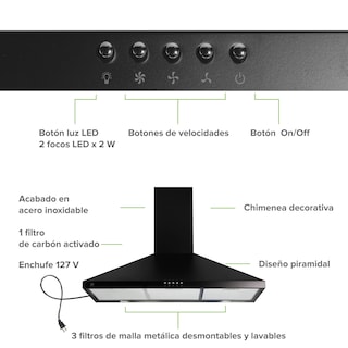 Foto 3 | Campana de Pared Avera Cep90n Negra para Cocina Piramidal 90 cm 3 Velocidades