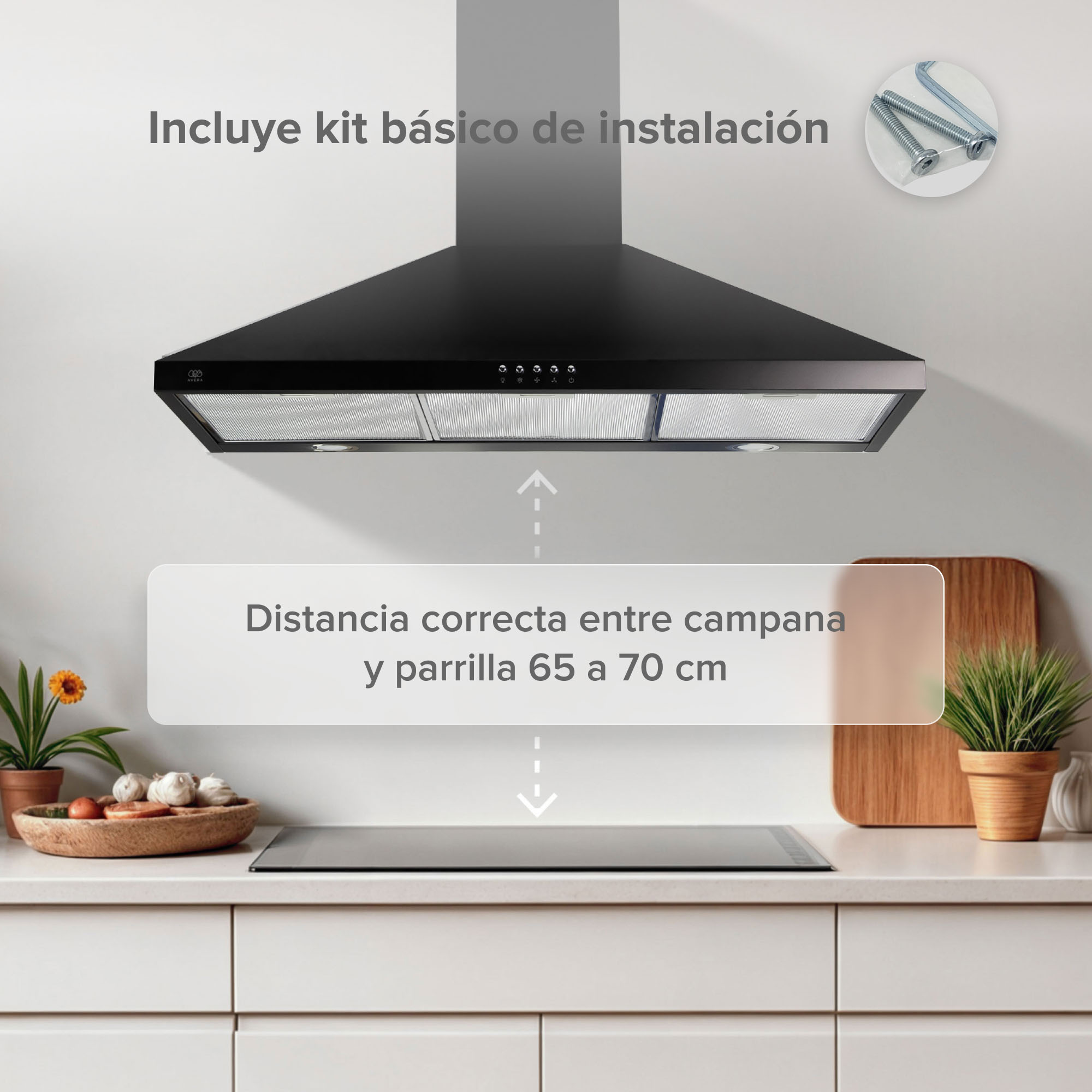 Foto 7 pulgar | Campana Para Cocina De Pared Piramidal 90 Cm 3 Velocidades Negro Avera Cep90n