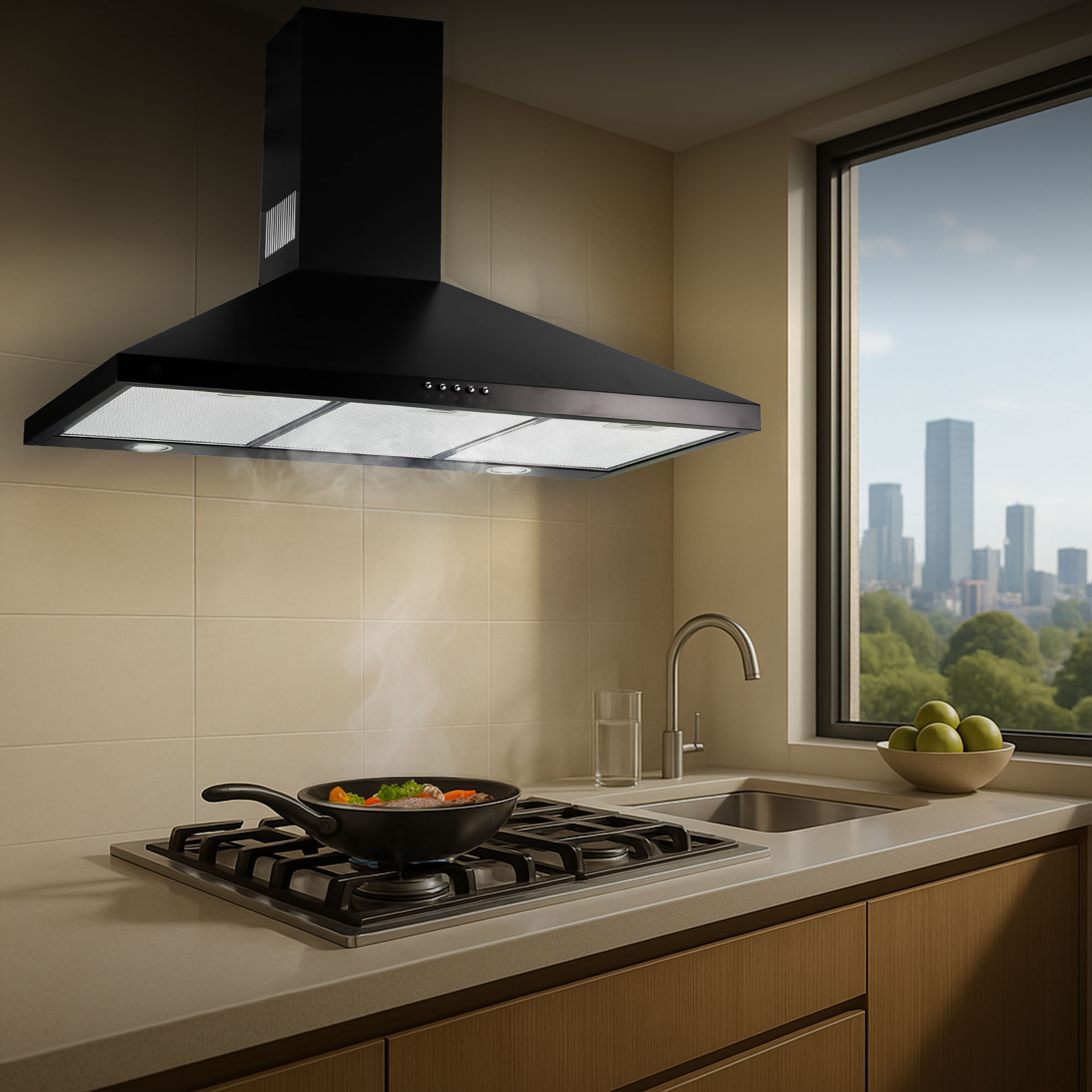 Foto 8 pulgar | Campana Para Cocina De Pared Piramidal 90 Cm 3 Velocidades Negro Avera Cep90n