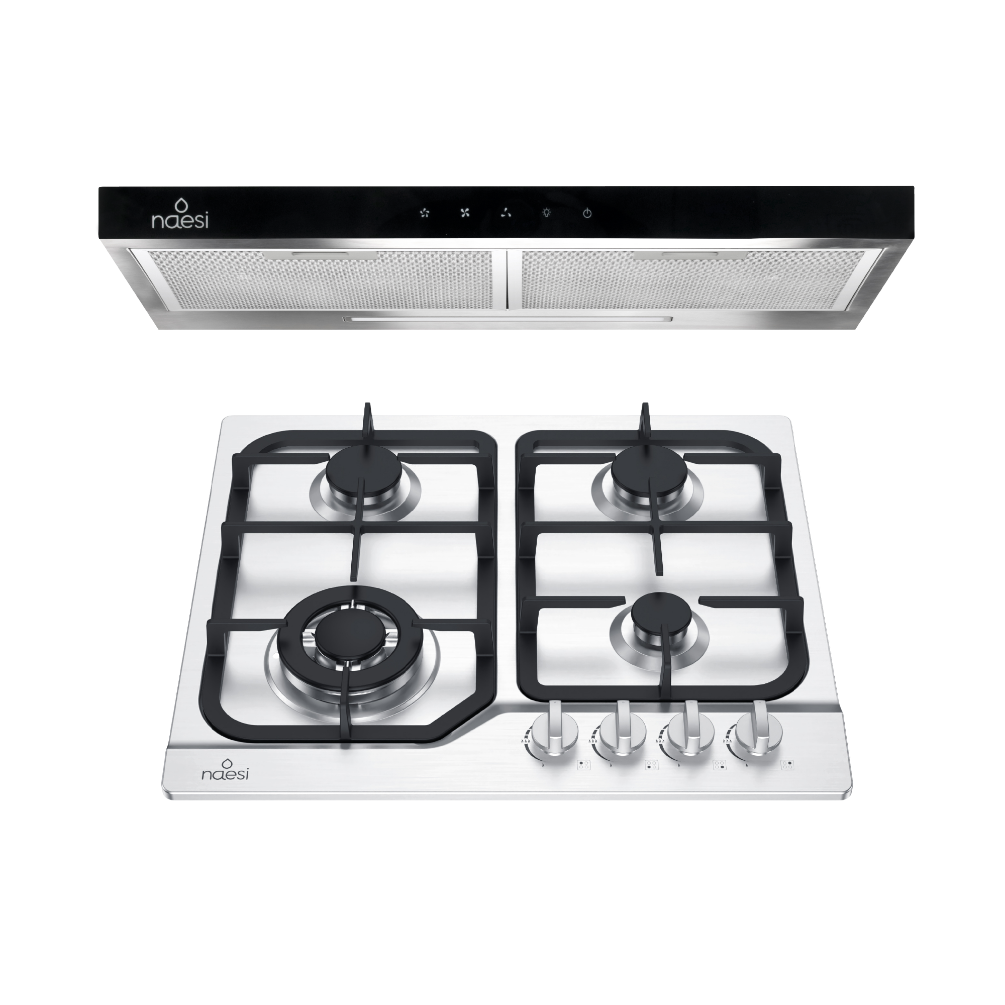 Foto 2 pulgar | Combo Campana Slim Con Luz Led 60 Cm + Parrilla Empotrable 4 Quemadores Acero Inoxidable Naesi
