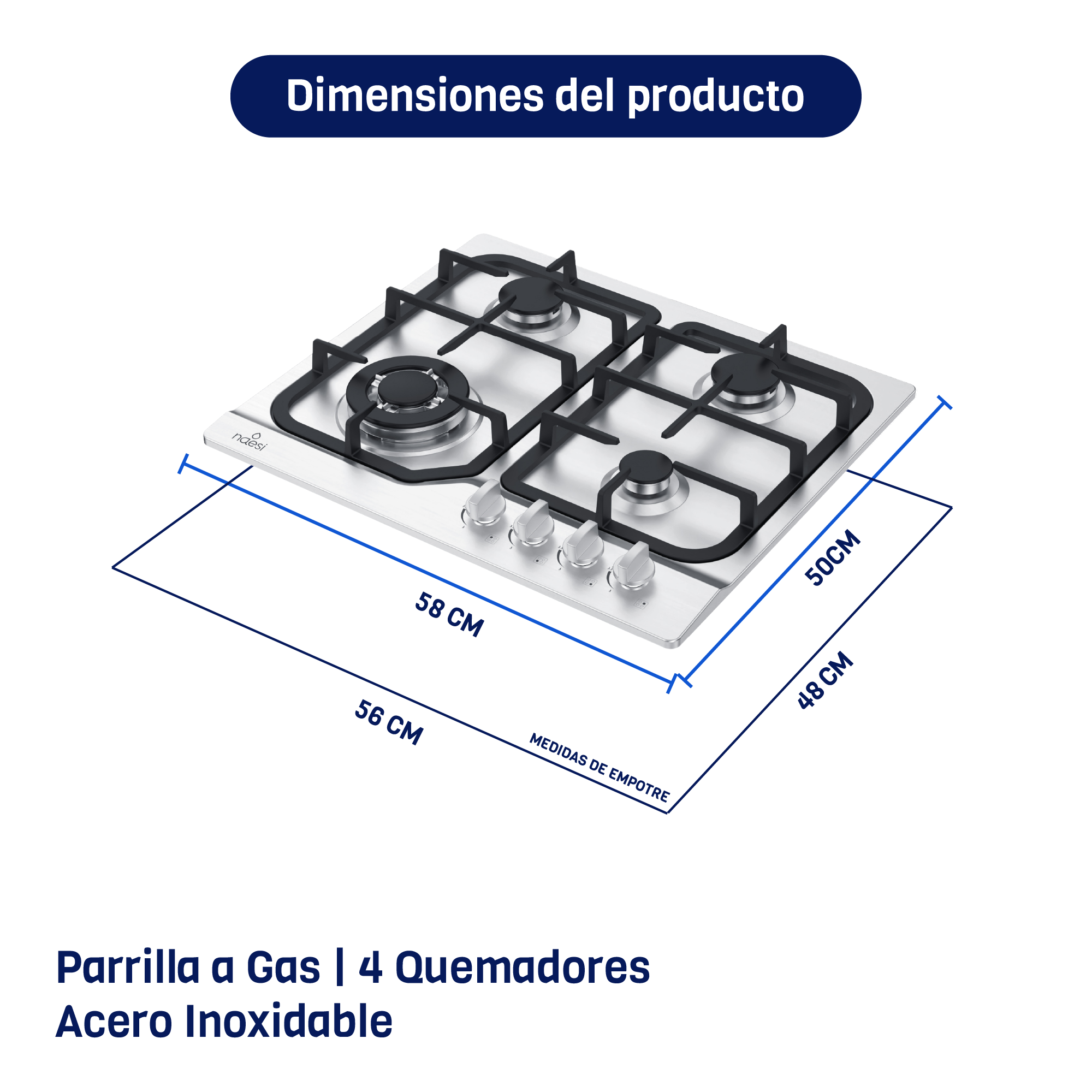 Foto 3 pulgar | Combo Campana Slim Con Luz Led 60 Cm + Parrilla Empotrable 4 Quemadores Acero Inoxidable Naesi