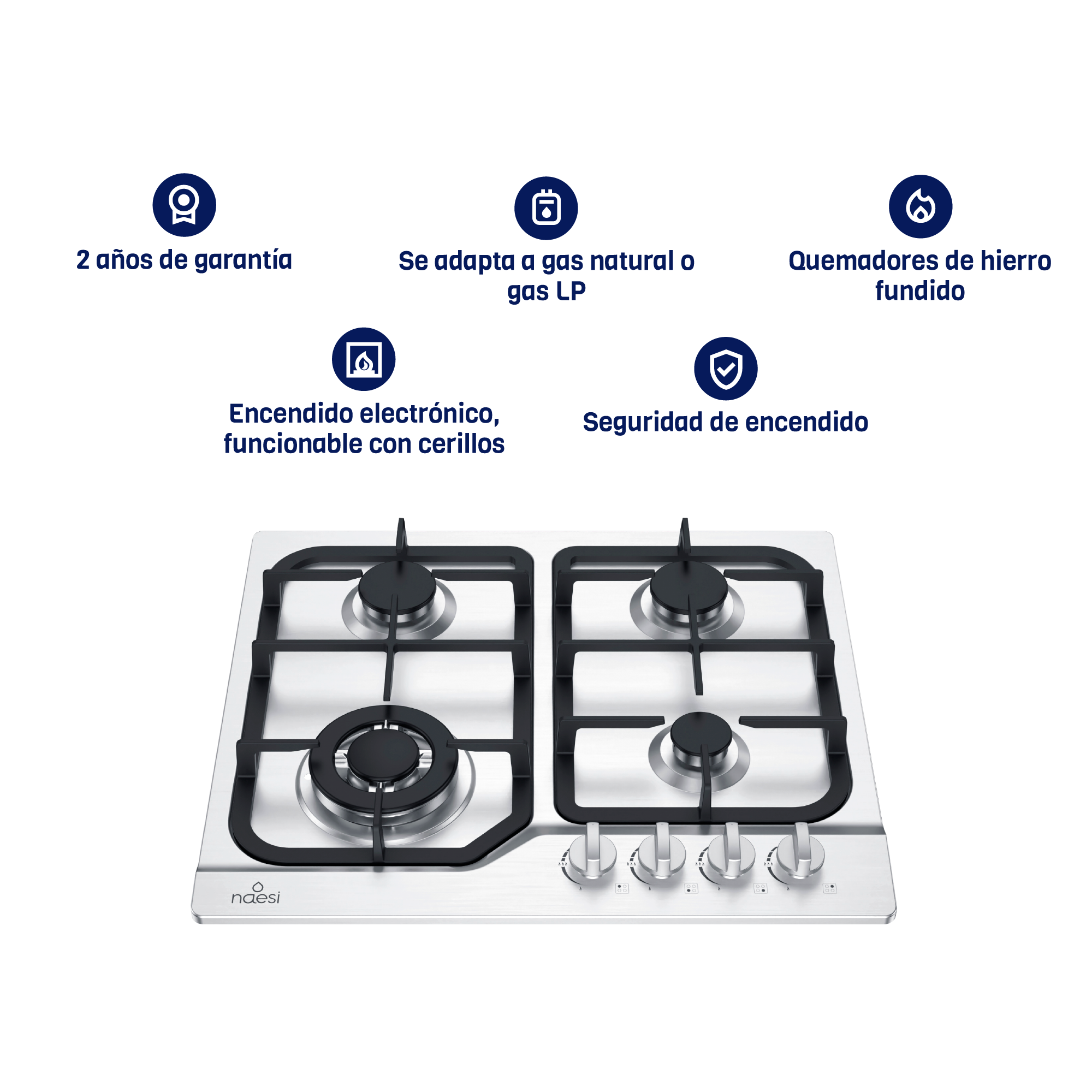 Foto 5 pulgar | Combo Campana Slim Con Luz Led 60 Cm + Parrilla Empotrable 4 Quemadores Acero Inoxidable Naesi