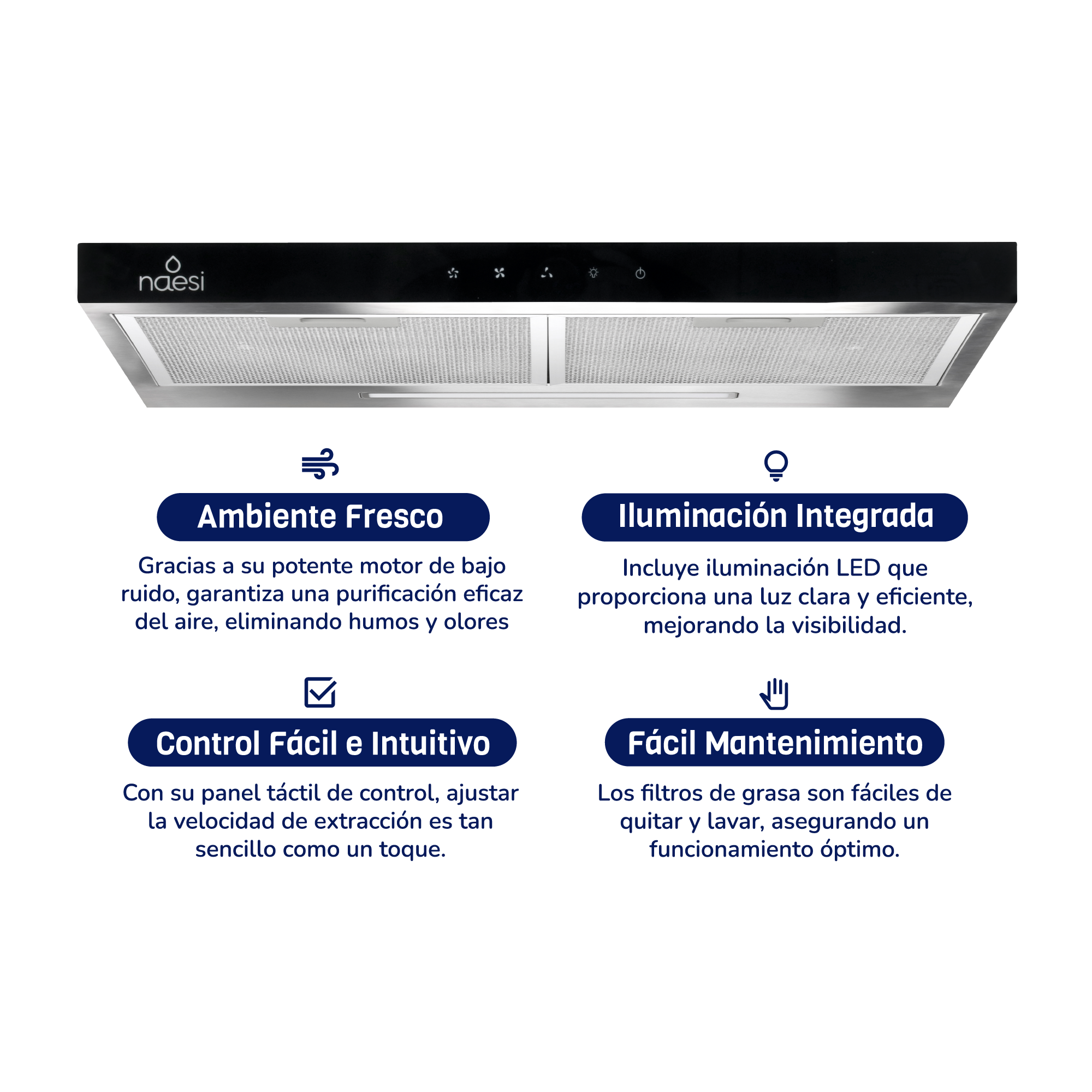 Foto 6 pulgar | Combo Campana Slim Con Luz Led 60 Cm + Parrilla Empotrable 4 Quemadores Acero Inoxidable Naesi