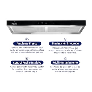 Foto 5 | Combo Campana Slim Con Luz Led 60 Cm + Parrilla Empotrable 4 Quemadores Acero Inoxidable Naesi