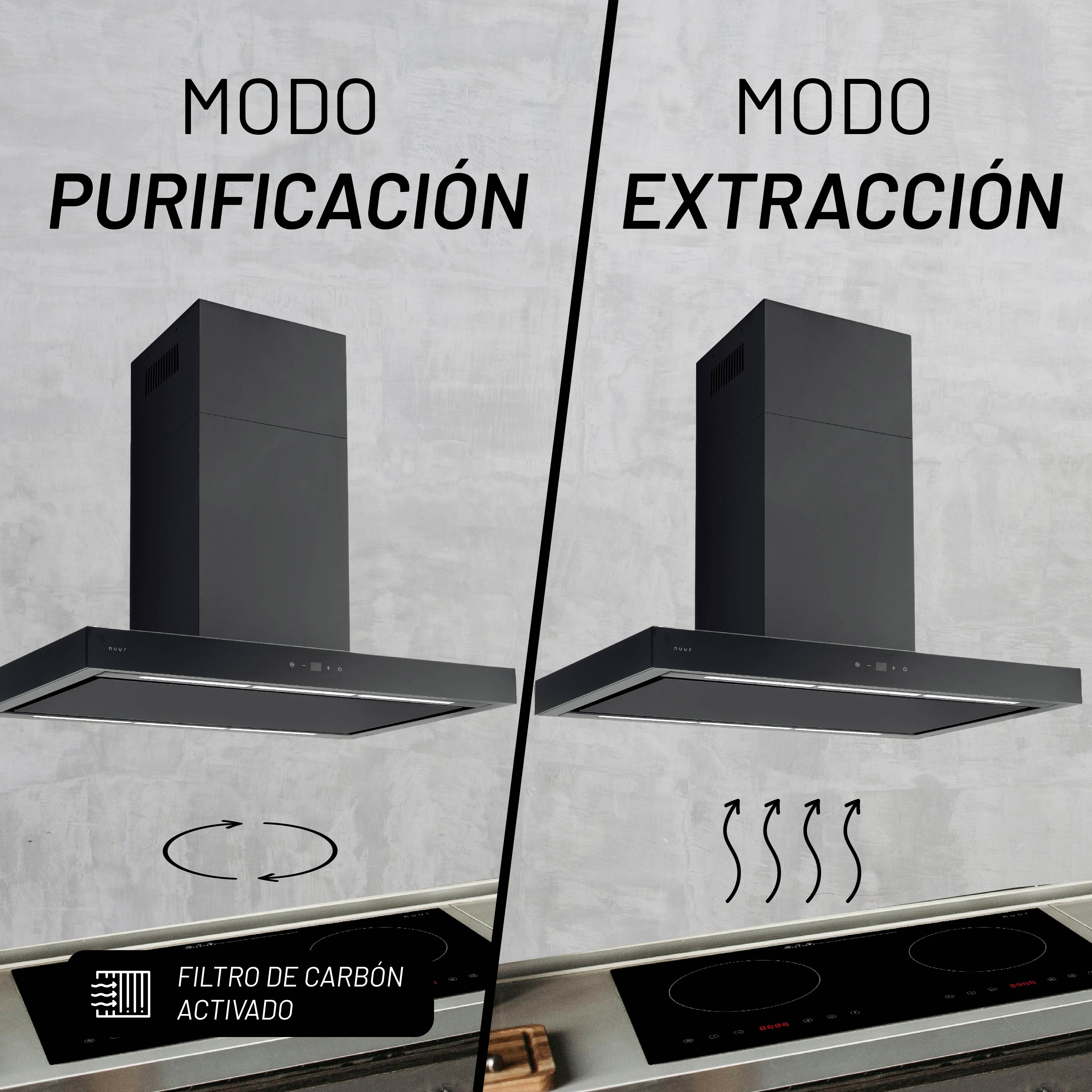 Foto 3 | Campana De Isla En Color Negro De 90cm Con Cuerpo En Acero Inoxidable Y Control Digital Con Wifi
