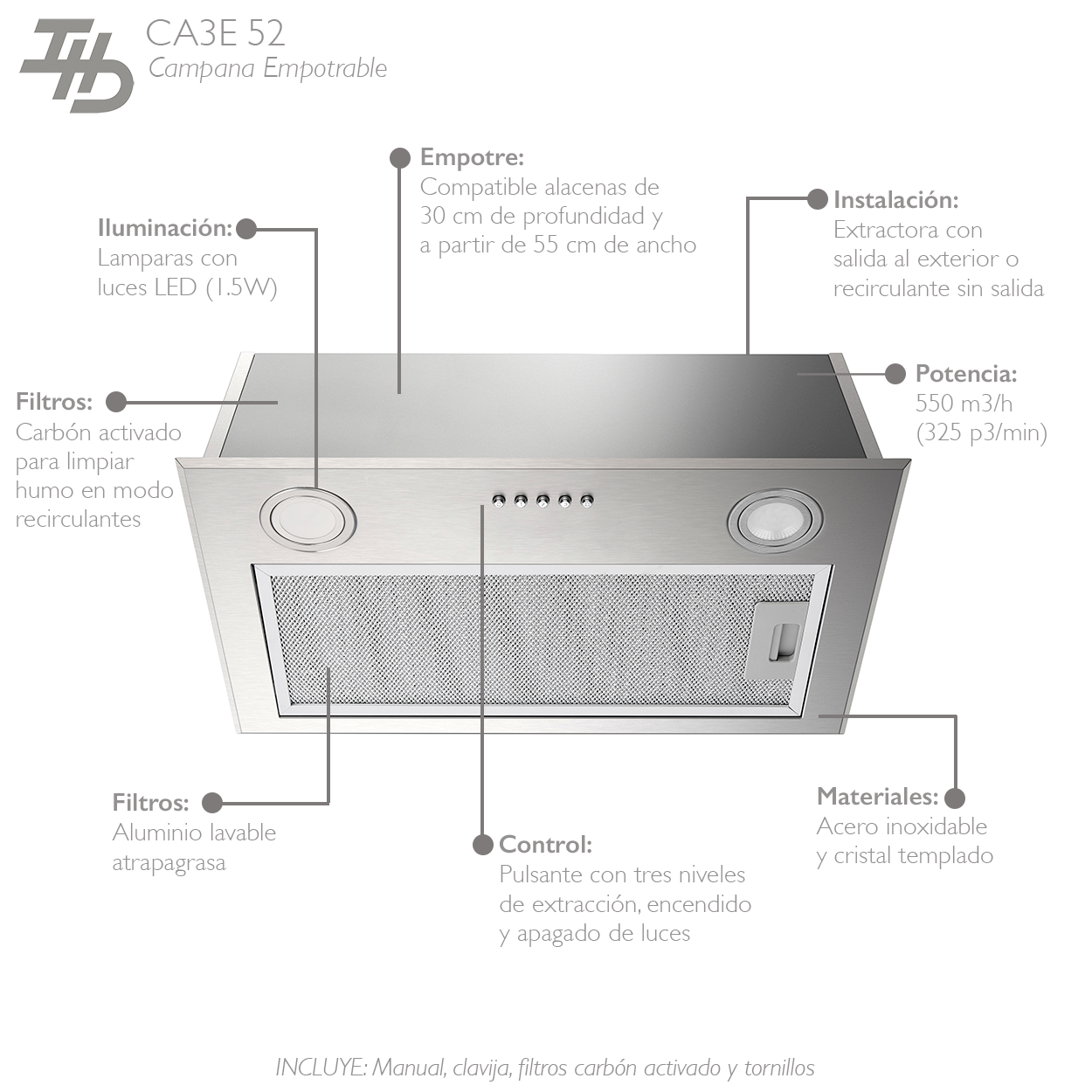 Foto 3 | Campana Empotre Dentro Alacena Ihd Ca3e 53 Cm (20'') Purificadora Acero Inoxidabl