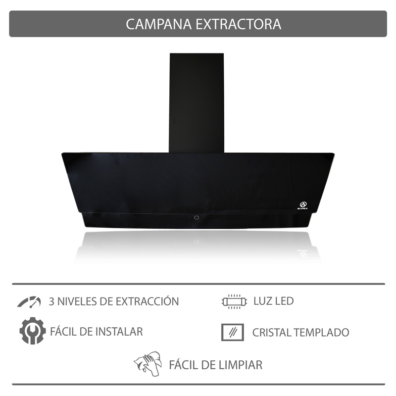 Foto 7 pulgar | Campana Extractora Cp-90 Decorativa De Pared De Tipo Pantalla Con Cristal Templado Color Negro