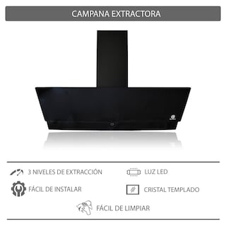 Foto 6 | Campana Extractora Cp-90 Decorativa De Pared De Tipo Pantalla Con Cristal Templado Color Negro