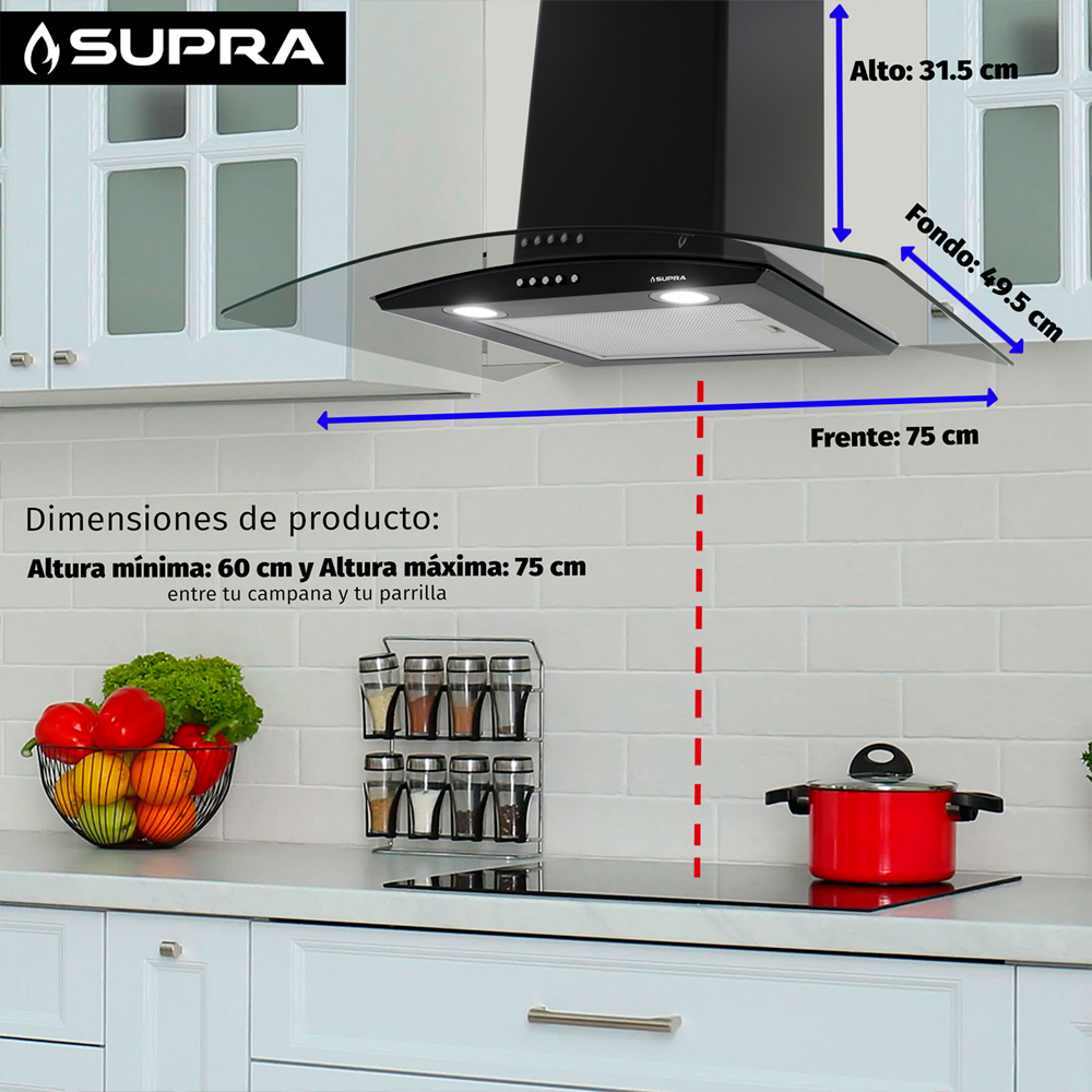 Foto 3 pulgar | Campana Extractora Cc-76-black Decorativa De Pared De Acero Inoxidable Color Negro