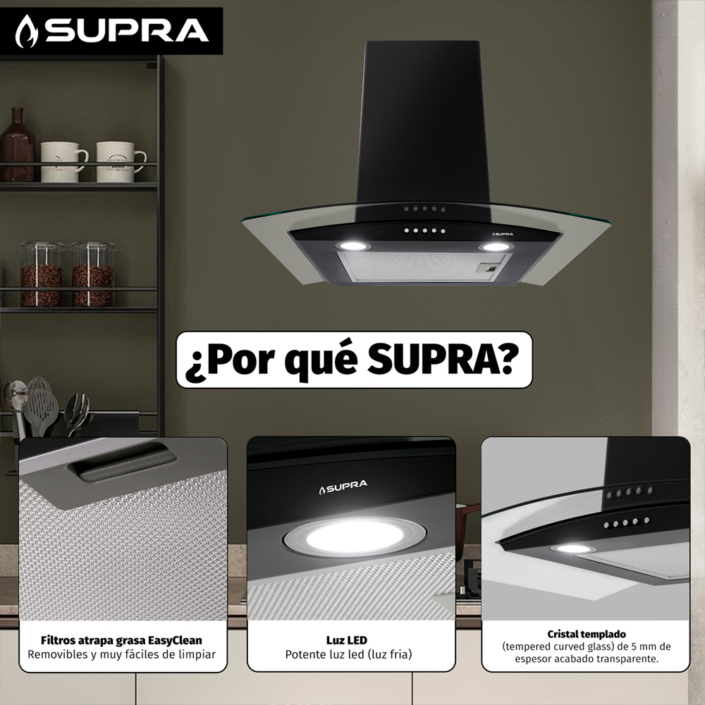 Foto 3 | Campana Extractora Cc-76-black Decorativa De Pared De Acero Inoxidable Color Negro
