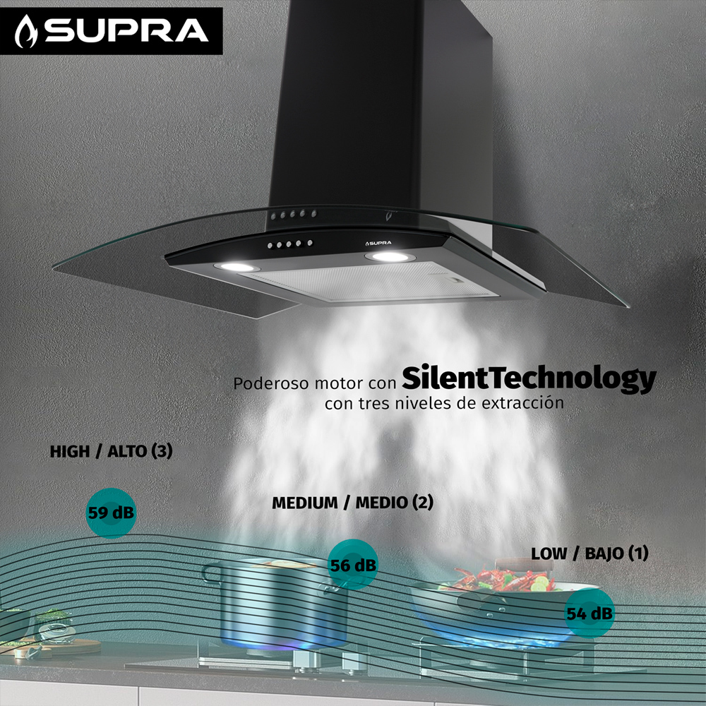 Foto 5 | Campana Extractora Cc-76-black Decorativa De Pared De Acero Inoxidable Color Negro