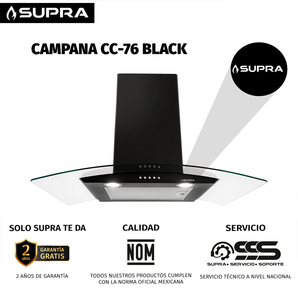 Foto 9 pulgar | Campana Extractora Cc-76-black Decorativa De Pared De Acero Inoxidable Color Negro