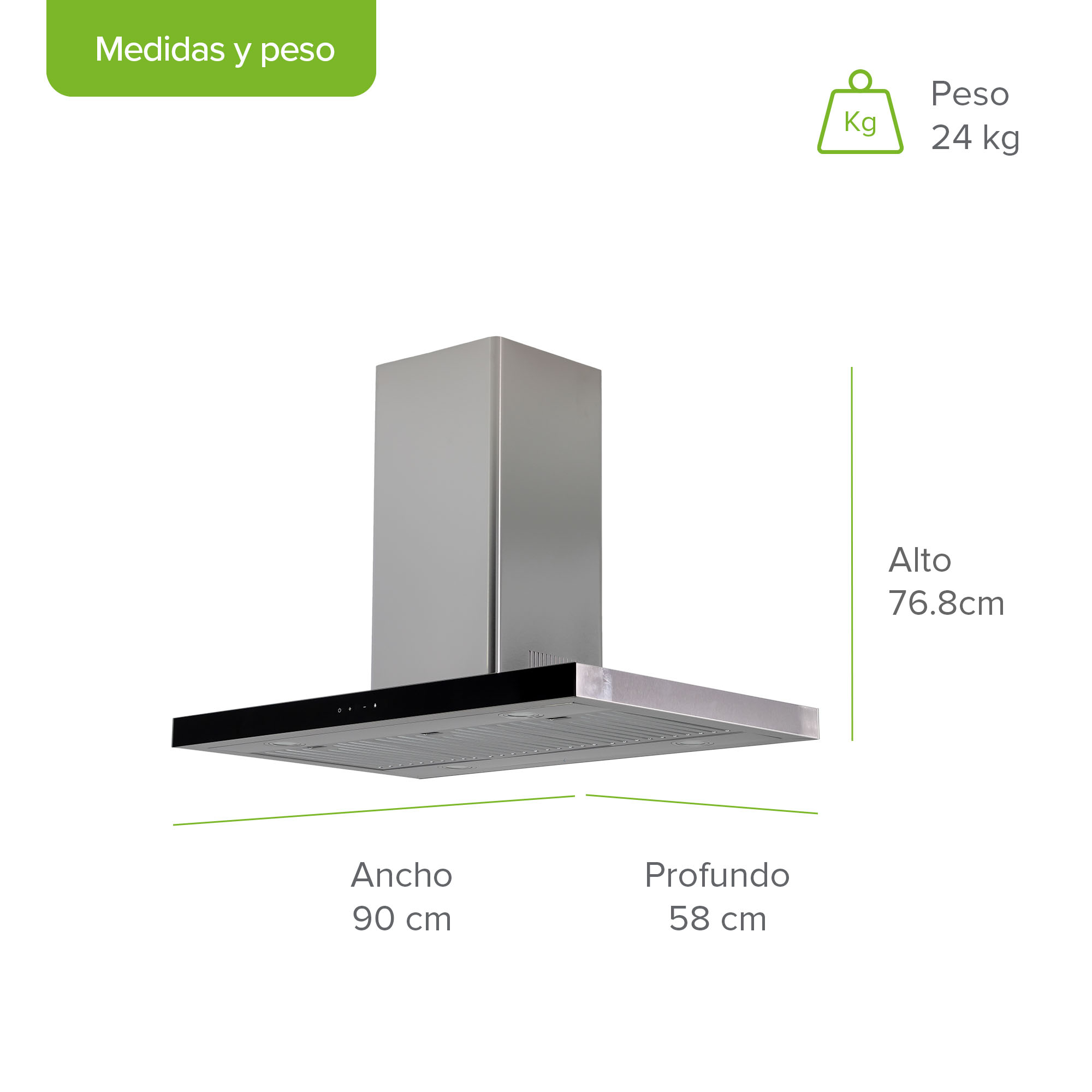 Foto 3 pulgar | Campana De Cocina De Isla Tipo T 90 Cm En Acero Inoxidable Con Tecnología Sin Contacto