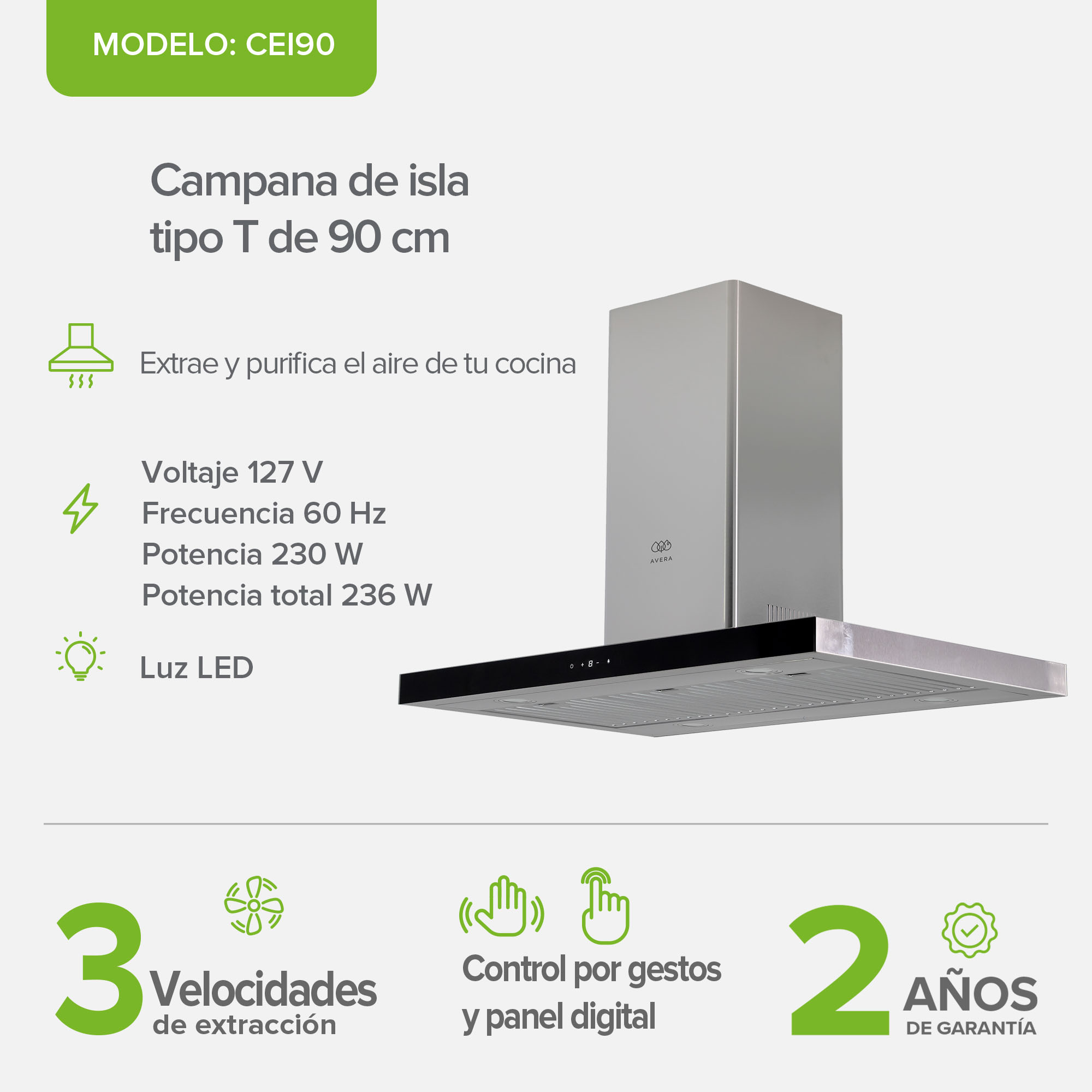 Foto 4 pulgar | Campana De Cocina De Isla Tipo T 90 Cm En Acero Inoxidable Con Tecnología Sin Contacto