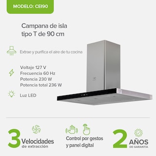 Foto 3 | Campana De Cocina De Isla Tipo T 90 Cm En Acero Inoxidable Con Tecnología Sin Contacto