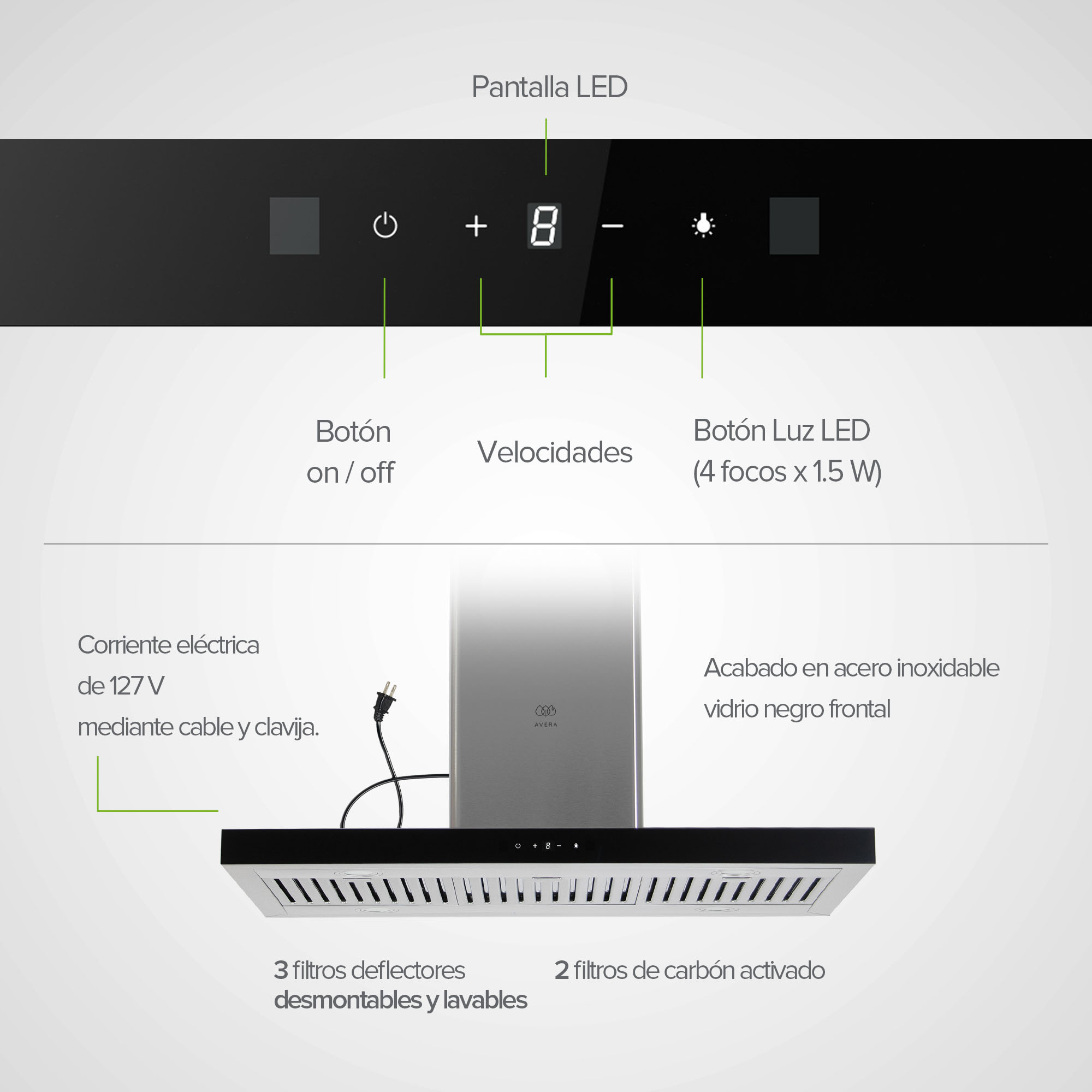 Foto 4 | Campana De Cocina De Isla Tipo T 90 Cm En Acero Inoxidable Con Tecnología Sin Contacto