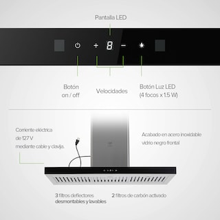 Foto 4 | Campana De Cocina De Isla Tipo T 90 Cm En Acero Inoxidable Con Tecnología Sin Contacto