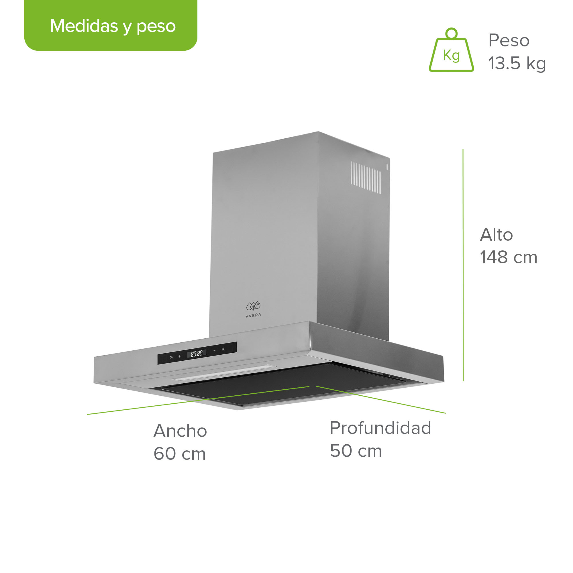 Foto 3 pulgar | Campana De Cocina De Pared Tipo T 60 Cm En Acero Inoxidable Con Tecnología Sin Contacto