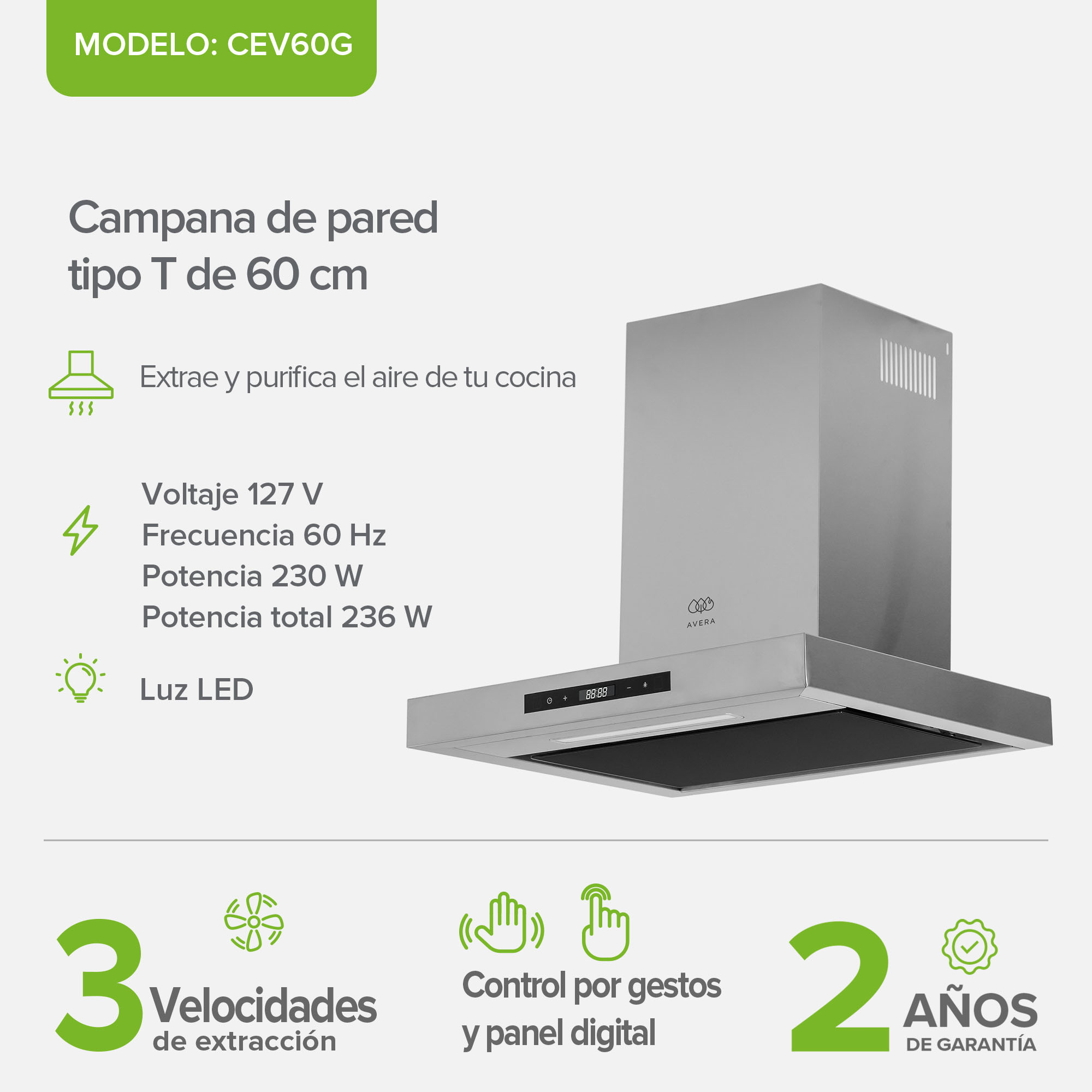 Foto 4 pulgar | Campana De Cocina De Pared Tipo T 60 Cm En Acero Inoxidable Con Tecnología Sin Contacto