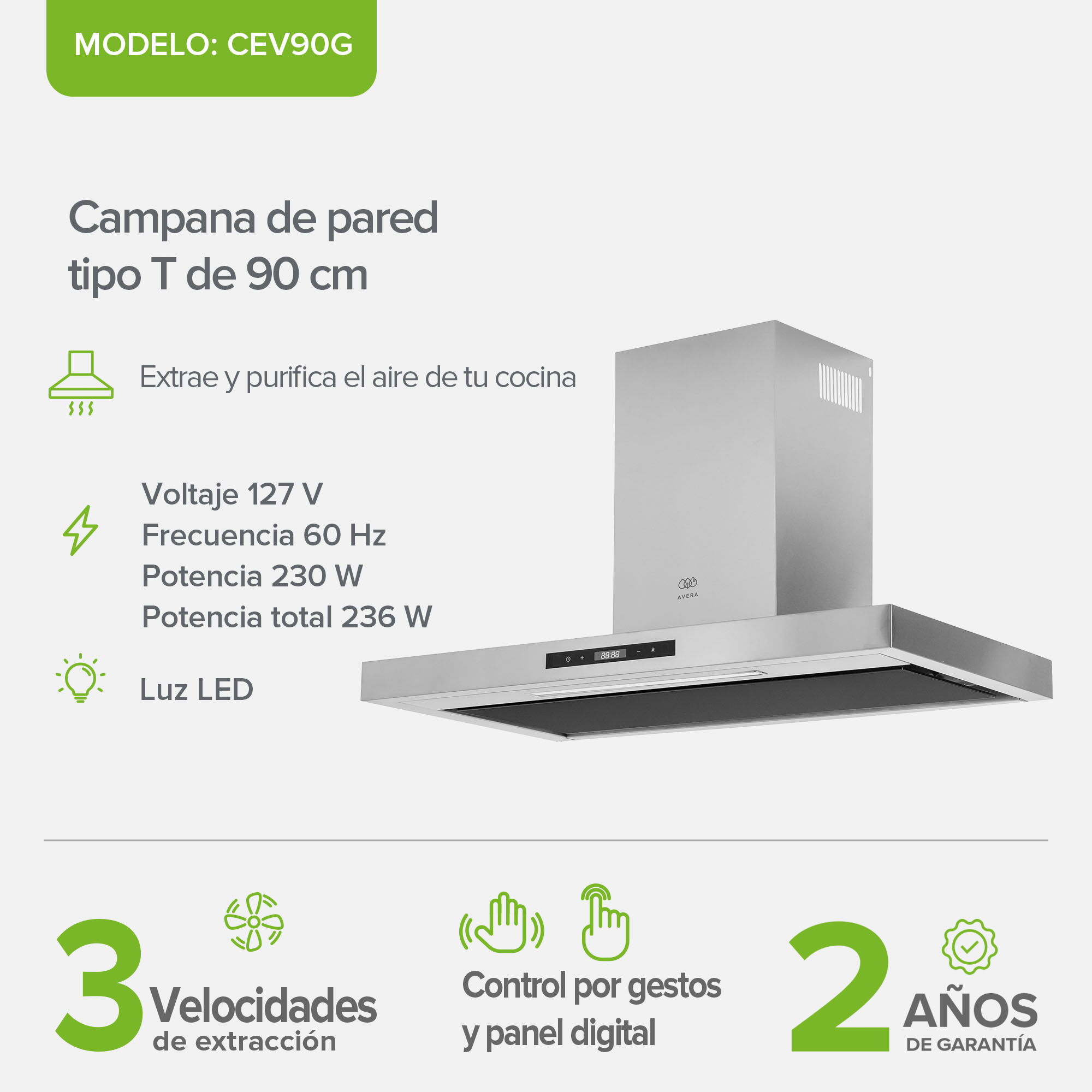 Foto 4 pulgar | Campana De Cocina De Pared Tipo T 90 Cm En Acero Inoxidable Con Tecnología Sin Contacto