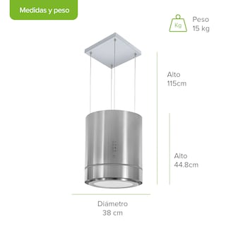 Foto 2 | Campana De Cocina De Isla Cilíndrica 38 Cm Acero Inoxidable Y Lámpara Decorativa