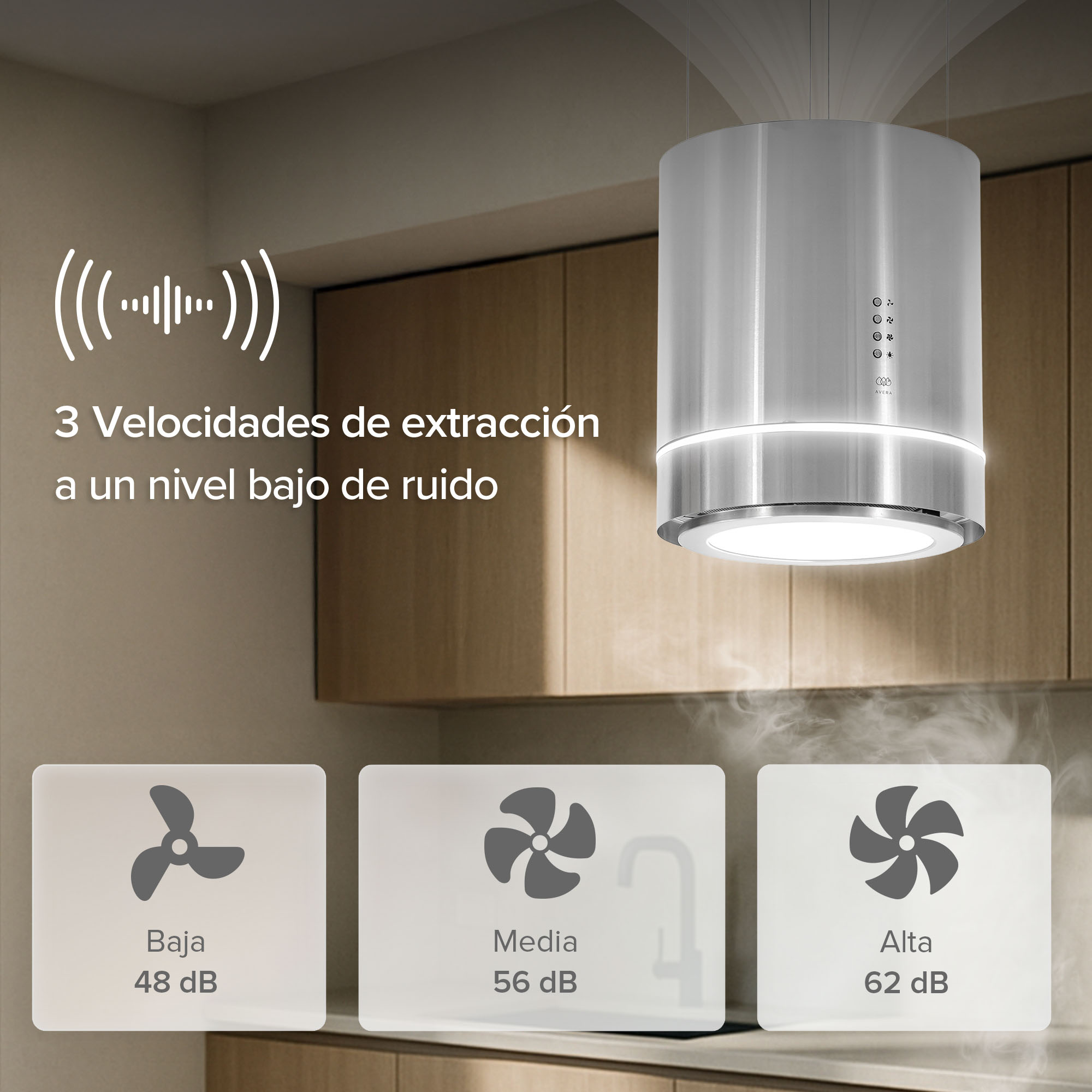 Foto 6 pulgar | Campana De Cocina De Isla Cilíndrica 38 Cm Acero Inoxidable Y Lámpara Decorativa