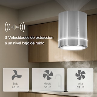 Foto 5 | Campana De Cocina De Isla Cilíndrica 38 Cm Acero Inoxidable Y Lámpara Decorativa