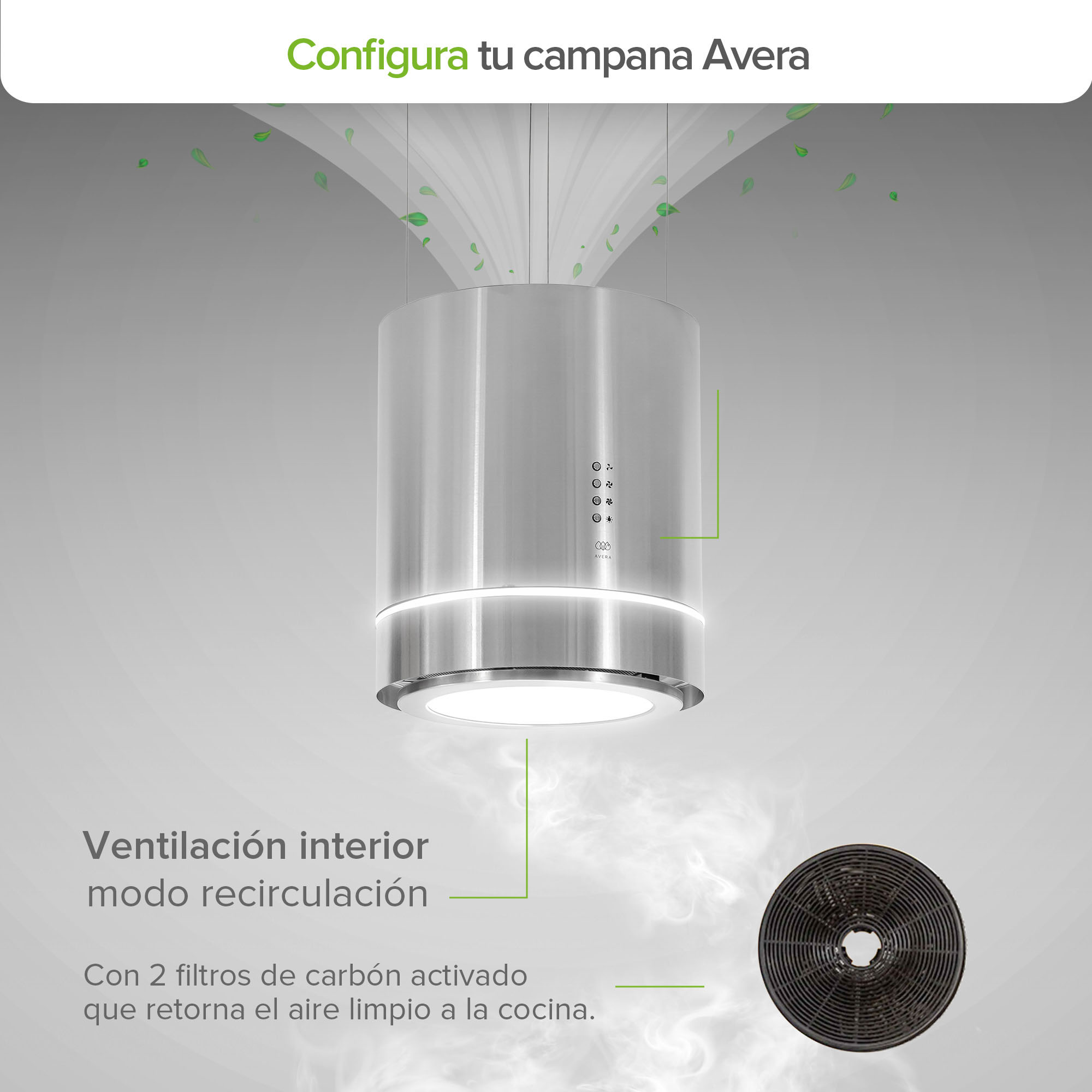 Foto 6 | Campana De Cocina De Isla Cilíndrica 38 Cm Acero Inoxidable Y Lámpara Decorativa