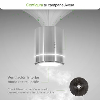 Foto 6 | Campana De Cocina De Isla Cilíndrica 38 Cm Acero Inoxidable Y Lámpara Decorativa