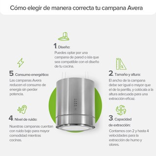 Foto 8 | Campana De Cocina De Isla Cilíndrica 38 Cm Acero Inoxidable Y Lámpara Decorativa