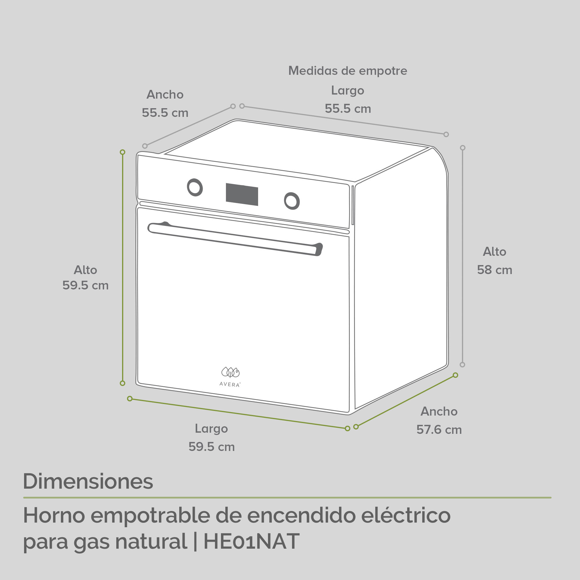 Foto 4 pulgar | Horno Empotrable Gas Natural Avera He01nat Eléctrico Acero Inoxidable - color Negro