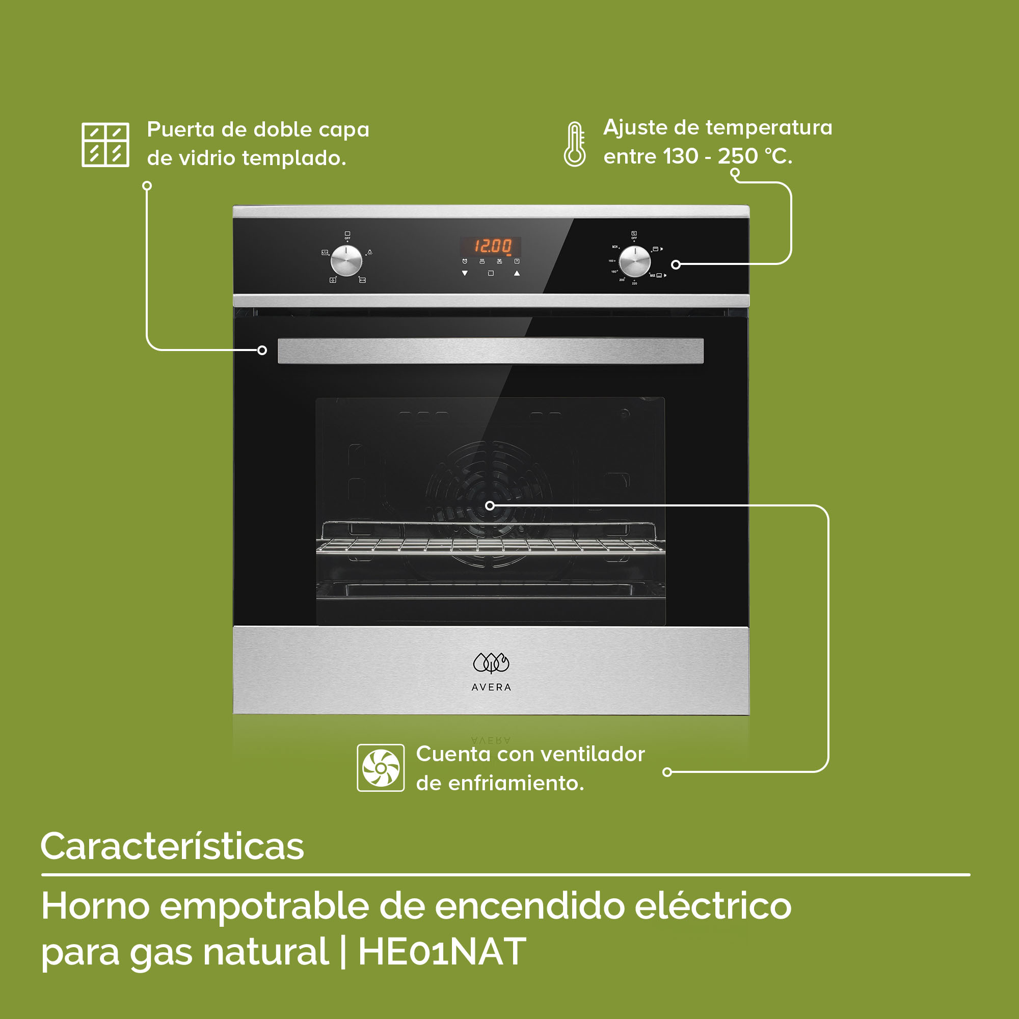 Foto 4 | Horno Empotrable Gas Natural Avera He01nat Eléctrico Acero Inoxidable - color Negro