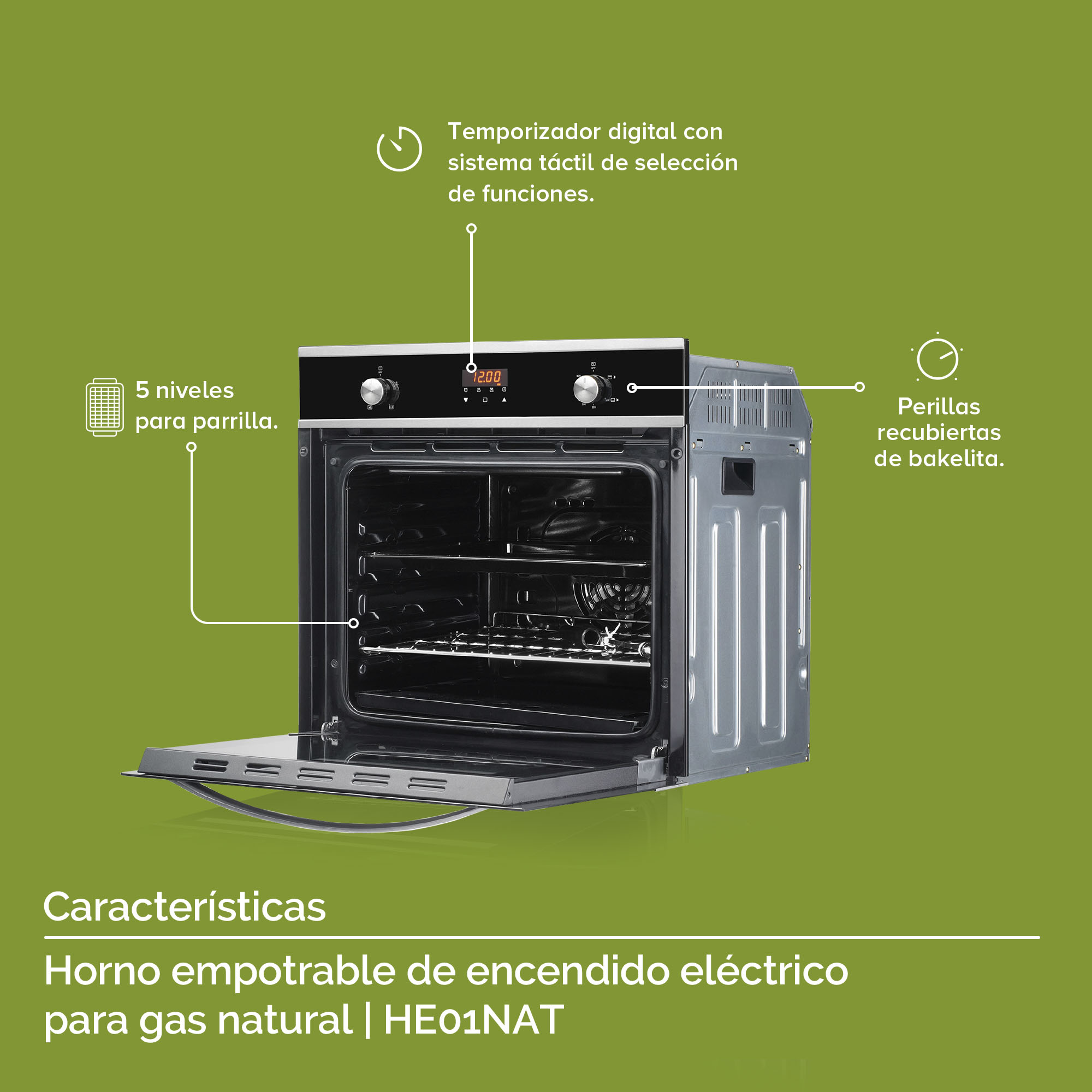 Foto 5 | Horno Empotrable Gas Natural Avera He01nat Eléctrico Acero Inoxidable - color Negro