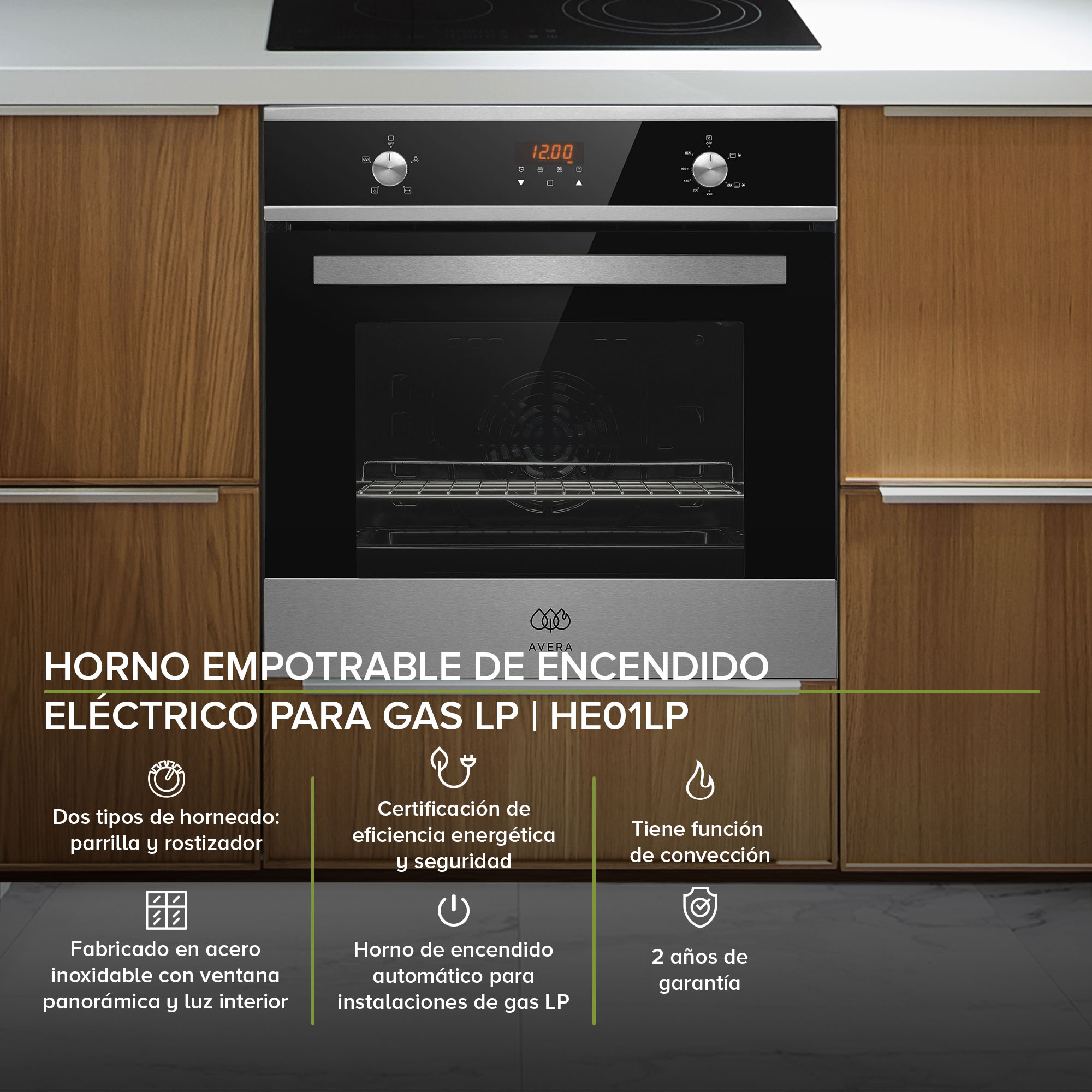 Foto 2 | Horno Empotrable Gas Lp Avera He01lp Eléctrico Acero Inoxidable - color Negro