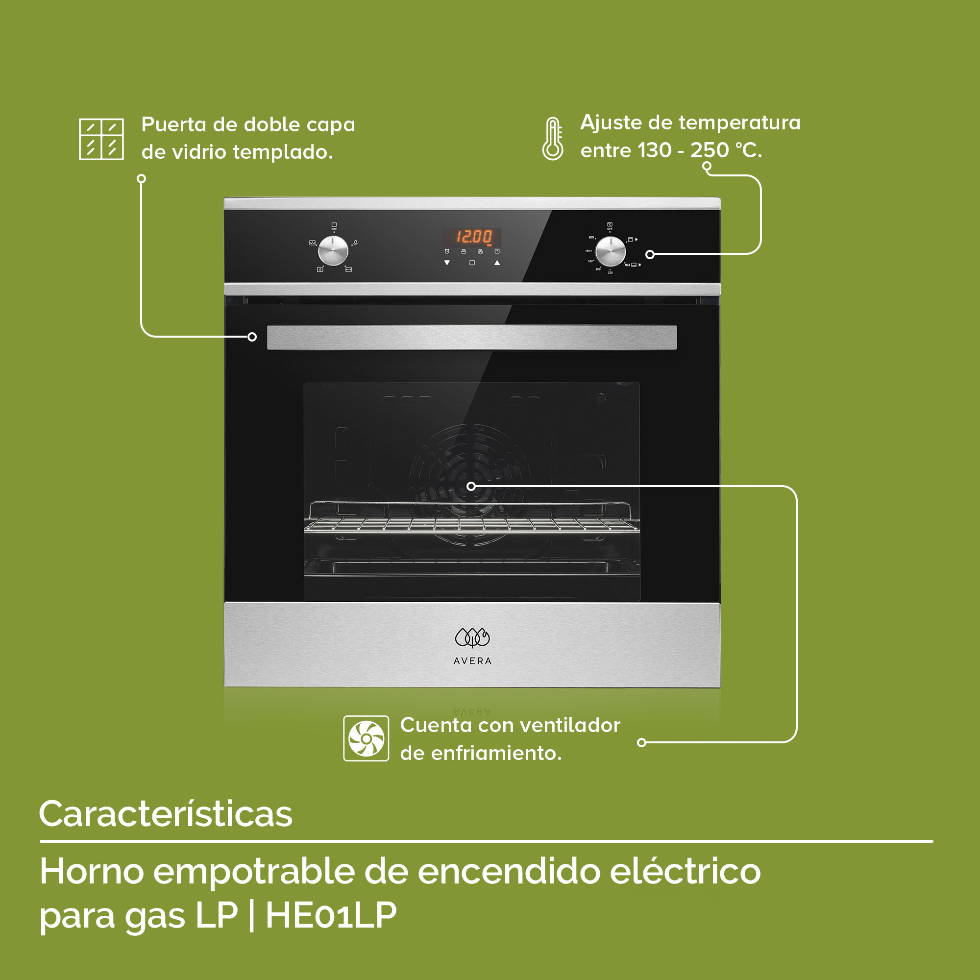 Foto 5 pulgar | Horno Empotrable Gas Lp Avera He01lp Eléctrico Acero Inoxidable - color Negro