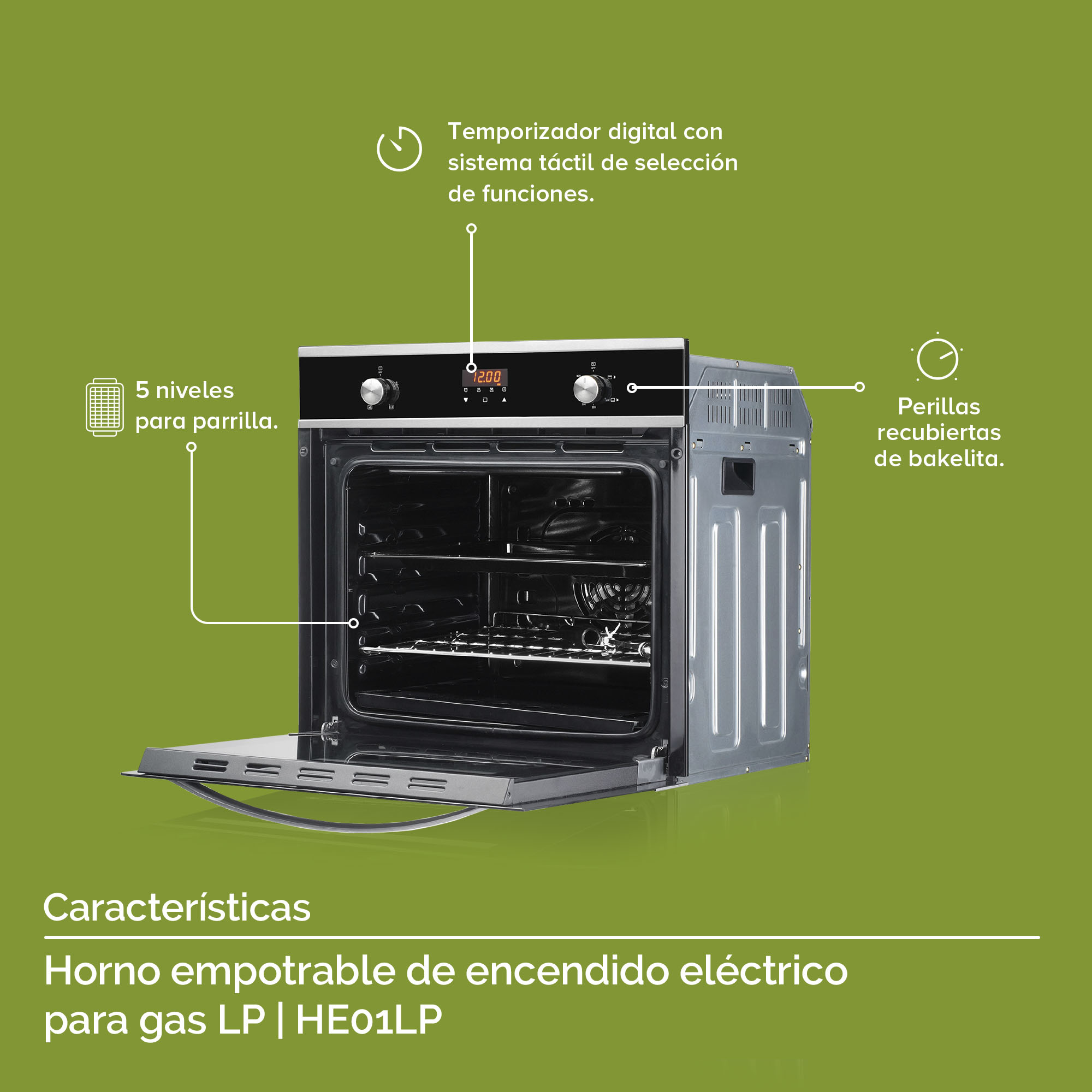 Foto 5 | Horno Empotrable Gas Lp Avera He01lp Eléctrico Acero Inoxidable - color Negro