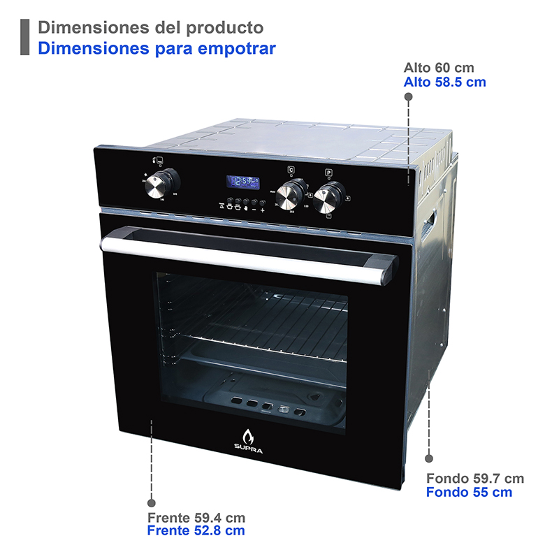 Foto 6 | Horno de Gas Supra Dark Vortex color Negro Empotrable en Acero y Puerta de Cristal Templado