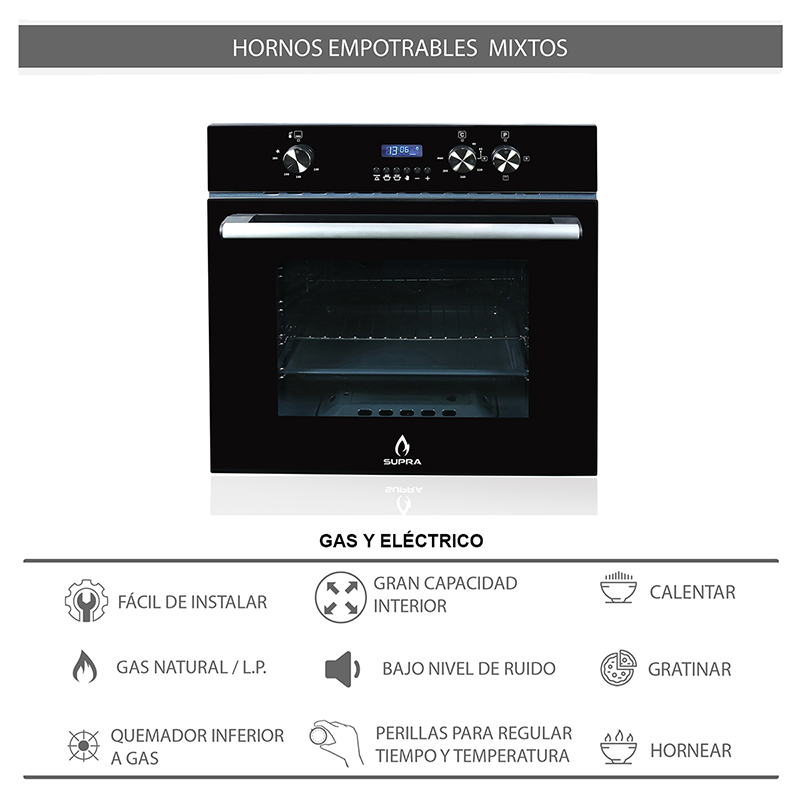 Foto 7 | Horno de Gas Supra Dark Vortex color Negro Empotrable en Acero y Puerta de Cristal Templado