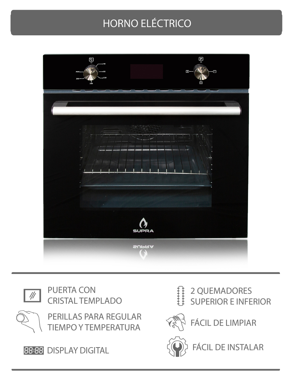 Foto 8 pulgar | Horno Eléctrico Supra Obsidian color Negro Empotrable de 60 CM en Acero Inoxidable