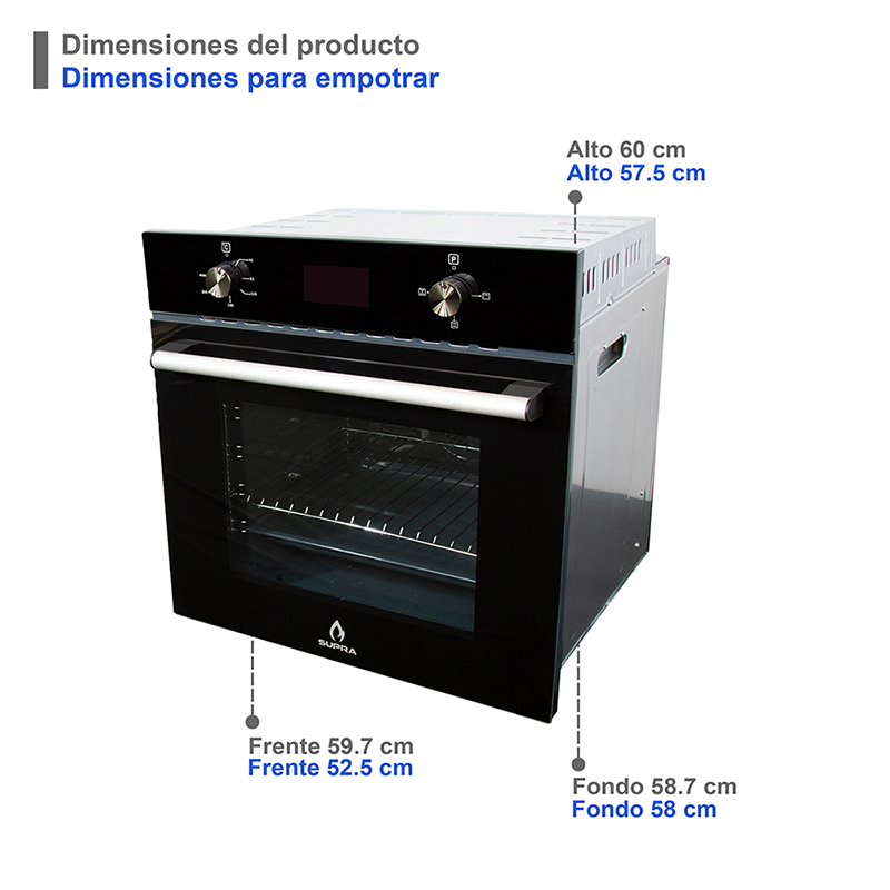 Foto 7 pulgar | Horno Eléctrico Supra Zafiro color Negro Empotrable de 60 CM en Acero Inoxidable 220 V