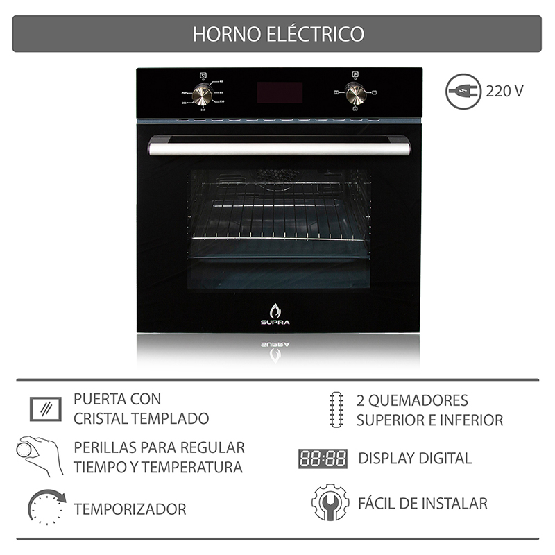 Foto 8 pulgar | Horno Eléctrico Supra Zafiro color Negro Empotrable de 60 CM en Acero Inoxidable 220 V