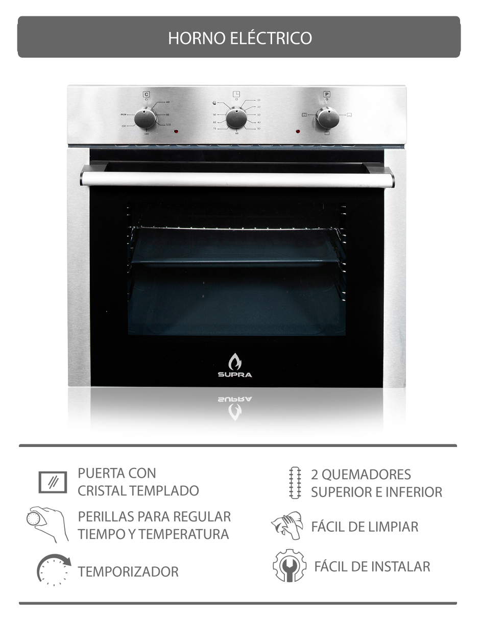 Foto 8 pulgar | Horno Eléctrico Supra Fusion color Gris Empotrable de 60 CM en Acero Inoxidable